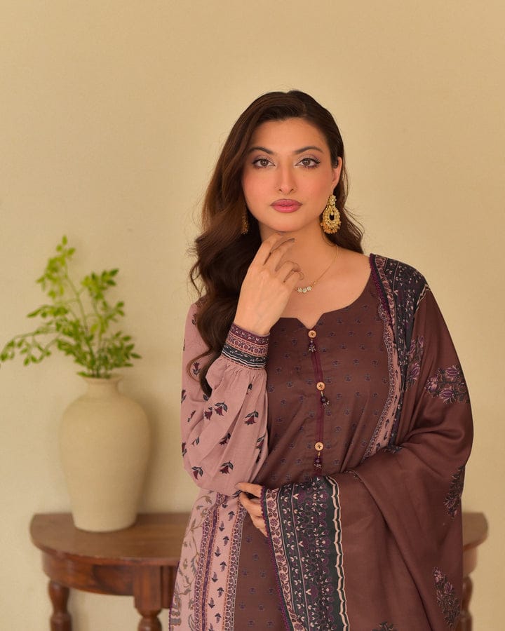 এলিগেন্ট চকলেট ব্রাউন ডিজিটাল প্রিন্ট রেডিমেড থ্রি পিস